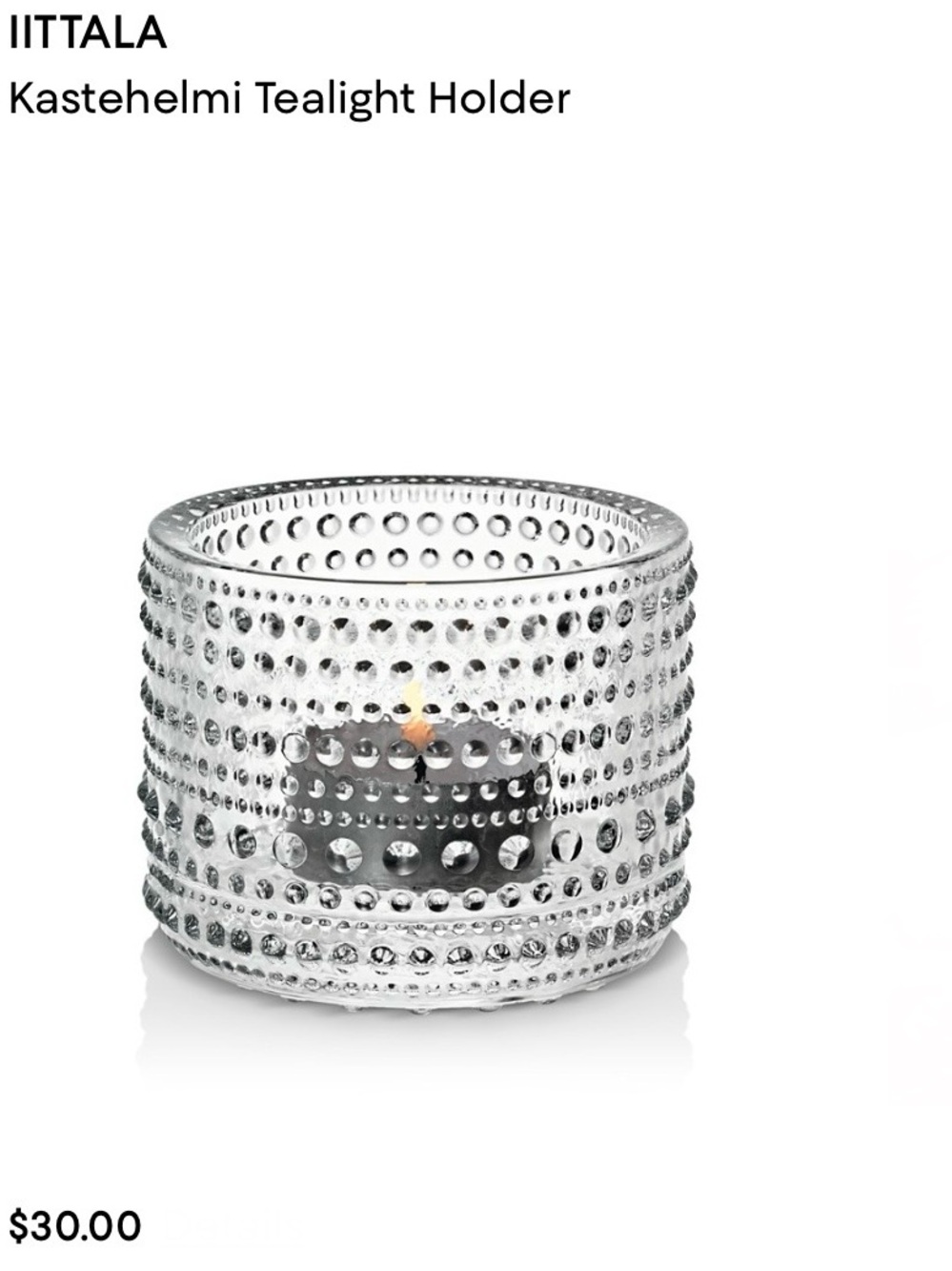 Iittala - Tea Light Holder x2 - 64mm - Clear - Kastehelmi - NWT